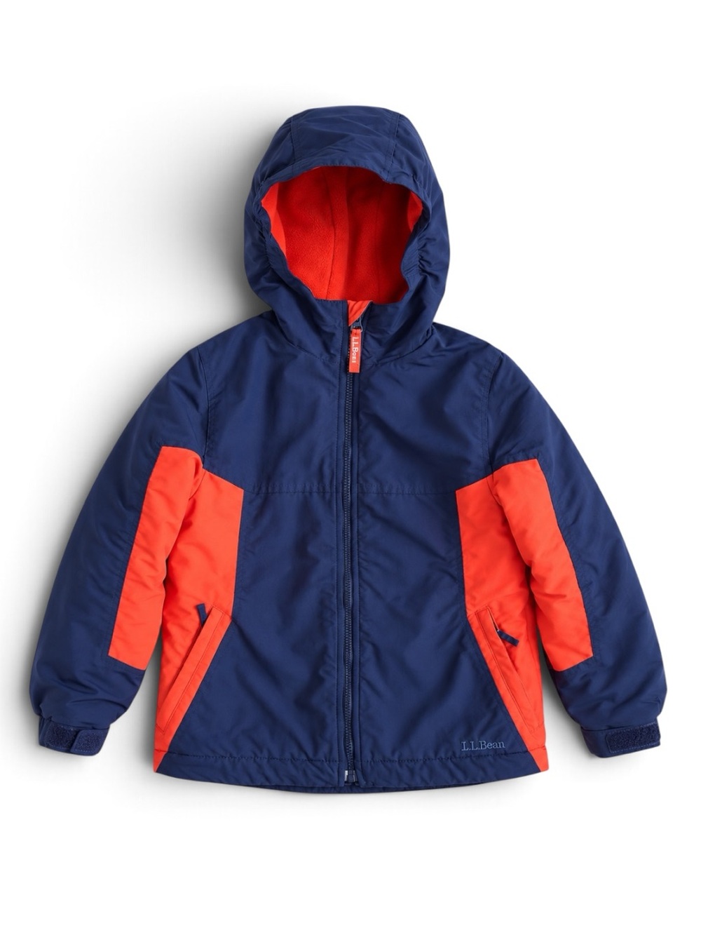 L.L. Bean Fleece Lined Insulated Hooded Winter Jacket Navy Orange Kids M 10-12